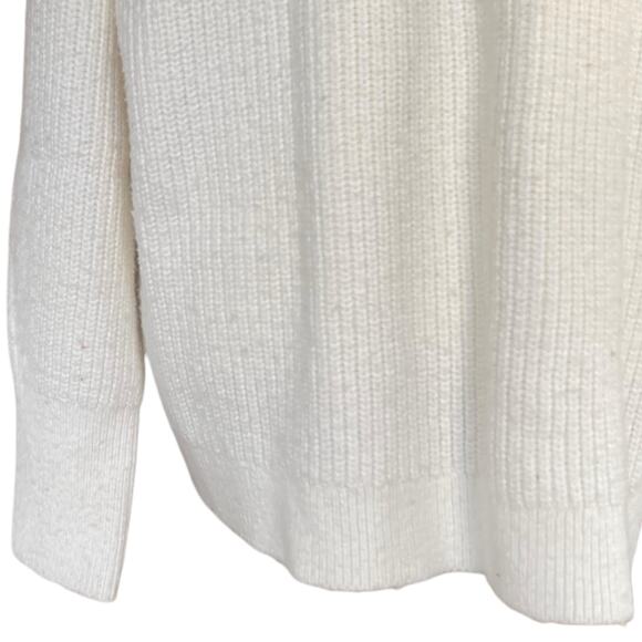 Lands End White Beige Colorblock Cable Knit Oversize Fisherman Sweater Sz Large - Picture 14 of 16